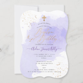 Lavender Watercolor Baptism+1:a födelsedag Inbjudningar
