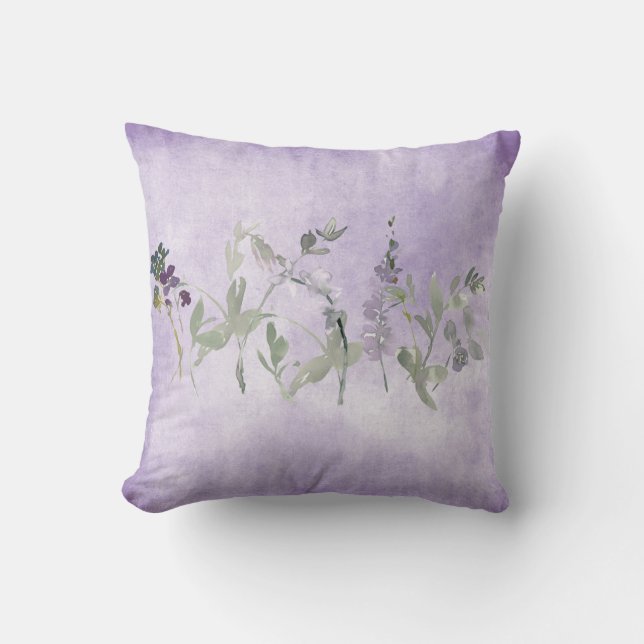 Lavender Watercolor Blommigt Chic Kudde (Framsida)