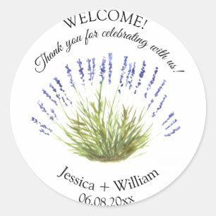Lavender Watercolor Blommigt Modern Bröllop Runt Klistermärke