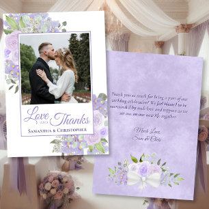 Lavender Watercolor Blommigt Photo & Note Bröllop Tack Kort