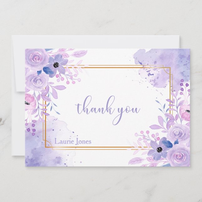 Lavender Watercolor Blommigt Tackkort Card Tack Kort (Framsida)