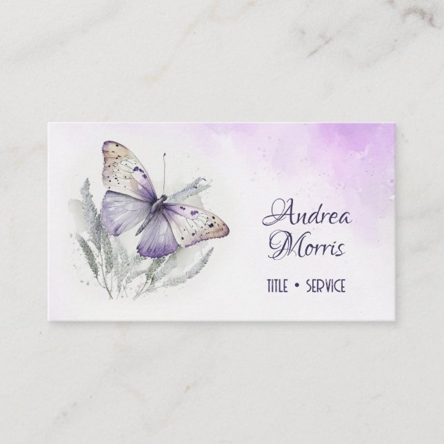 Lavender Watercolor Butterfly Visitkort (Framsida)