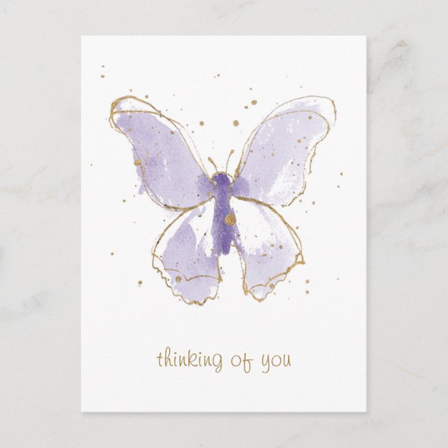 Lavender Watercolor Butterfly Vykort (Framsida)
