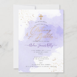 Lavender Watercolor Christening+1st Birthday Invit Inbjudningar