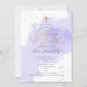 Lavender Watercolor Christening+1st Birthday Invit Inbjudningar