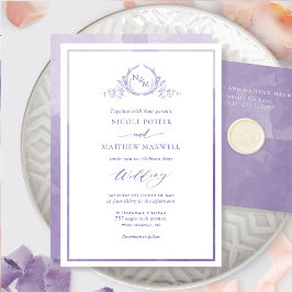 Lavender, Watercolor Elegant Monogram Bröllop Inbjudningar