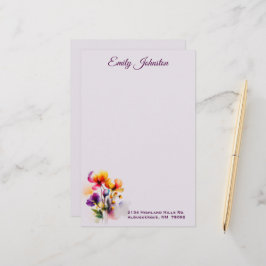 Lavender Watercolor Flowers Anpassningsbar Station Brevpapper