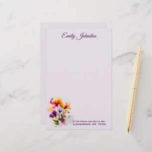 Lavender Watercolor Flowers Anpassningsbar Station Brevpapper