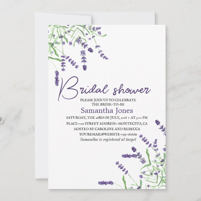 Lavender Watercolor Flowers Lila Möhippa Inbjudningar (Framsida)