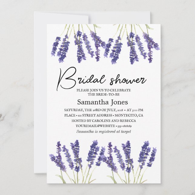 Lavender Watercolor Flowers Lila Möhippa Inbjudningar (Framsida)