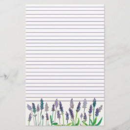 Lavender Watercolor Flowers Linted Brev Writing Brevpapper