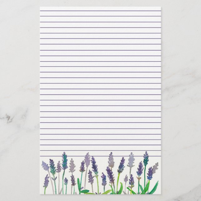 Lavender Watercolor Flowers Linted Brev Writing Brevpapper (Framsida)