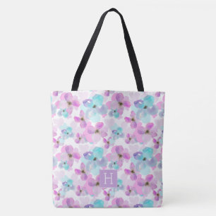 Lavender Watercolor Flowers Monogram Tygkasse