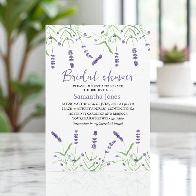 Lavender Watercolor Flowers Purple Bridal Shower  Inbjudningar (Skapare uppladdad)