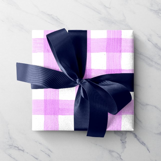 Lavender Watercolor Gingham Wrapping Papper Presentpapper (Skapare uppladdad)
