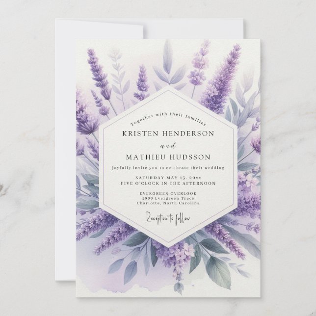 Lavender Watercolor Meadow Wedding Inbjudningar (Framsida)