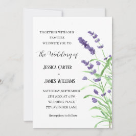 Lavender Watercolor Rustic Elegant bröllop Inbjudningar