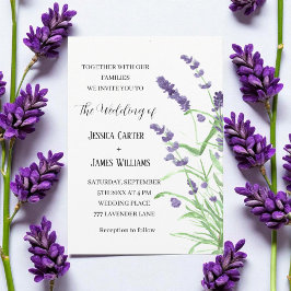 Lavender Watercolor Rustic Elegant bröllop Inbjudningar