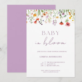 Lavender Watercolor Wildblomma Baby i Bloom Inbjudningar
