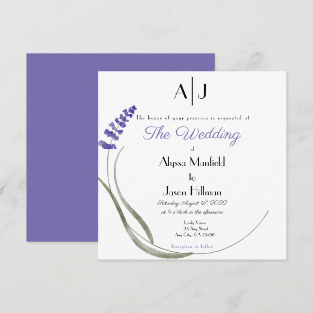 Lavender Wedding invitation Inbjudningar (Fram/baksida)