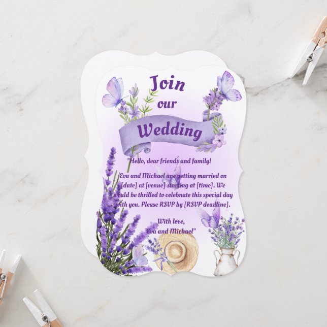 Lavender Wedding Invitation Inbjudningar (Fram/Back In Situ)