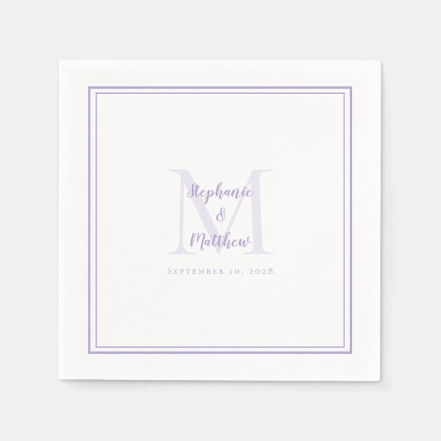 Lavender Wedding Monogram Modern Initial & Names Pappersservett (Framsidan)