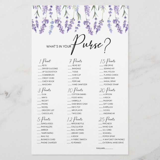 Lavender What's in your Purse Game (Framsida)