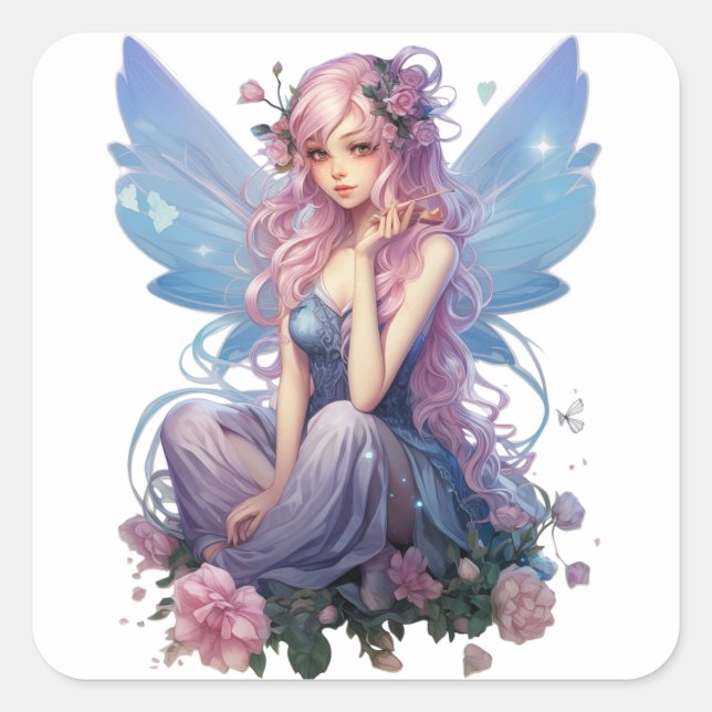Lavender Whisper Fairy Illustration Fyrkantigt Klistermärke (Framsida)