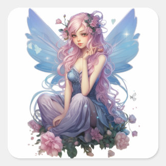 Lavender Whisper Fairy Illustration Fyrkantigt Klistermärke