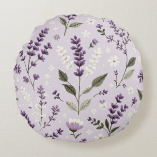 Lavender Whispers - 16-tums rund botanisk Throw-fy Kudde