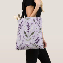 Lavender Whispers - Folk Botanical Mönster Tote Tygkasse