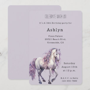 Lavender White Blommigt Horse Cowgirl Birthday Inbjudningar