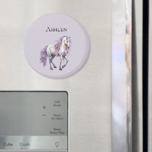 Lavender White Blommigt Horse Cowgirl Magnet