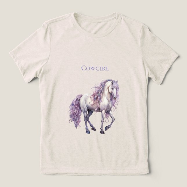 Lavender White Blommigt Horse Cowgirl T Shirt (Design Framsida)