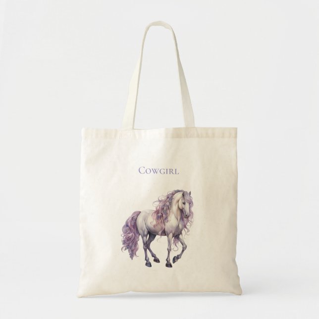 Lavender White Blommigt Horse Cowgirl Tygkasse (Framsidan)