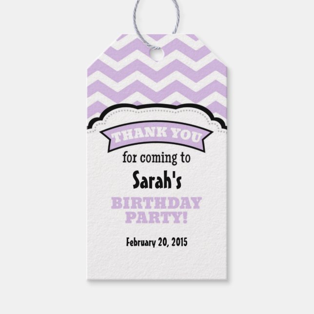 Lavender White Chevron Birthday-Märkre Presentetikett (Framsidan)