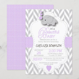 Lavender, White Grått Elephant 🐘 Baby Shower Inbjudningar