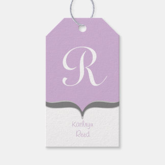 Lavender White Grått Monogram Namn Gift Märkres Presentetikett