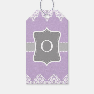 Lavender White Grått Swirls Monogram Gift Märkre Presentetikett