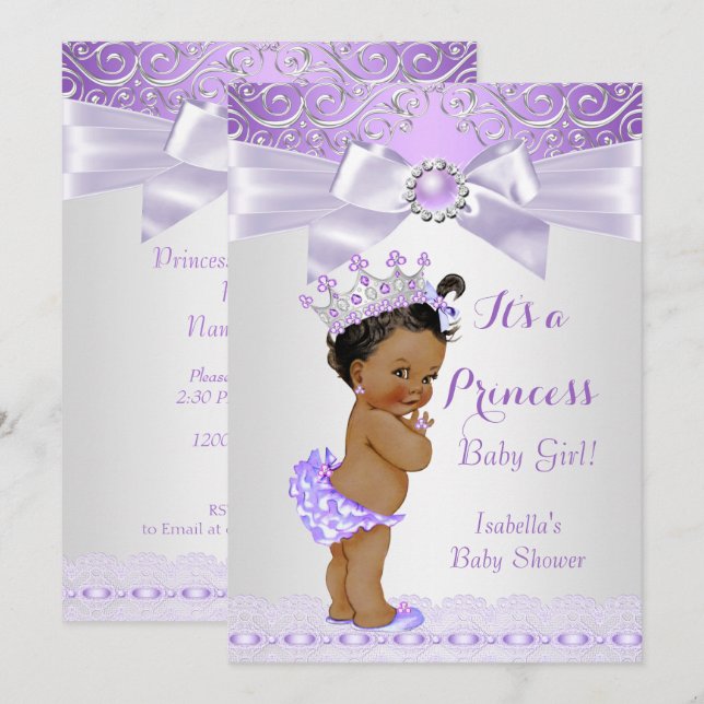 Lavender White Lilac Princess Baby Shower Ethnic Inbjudningar (Fram/baksida)