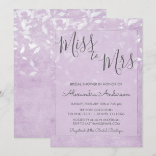 Lavender & White Miss till Mrs Möhippa Inbjudningar