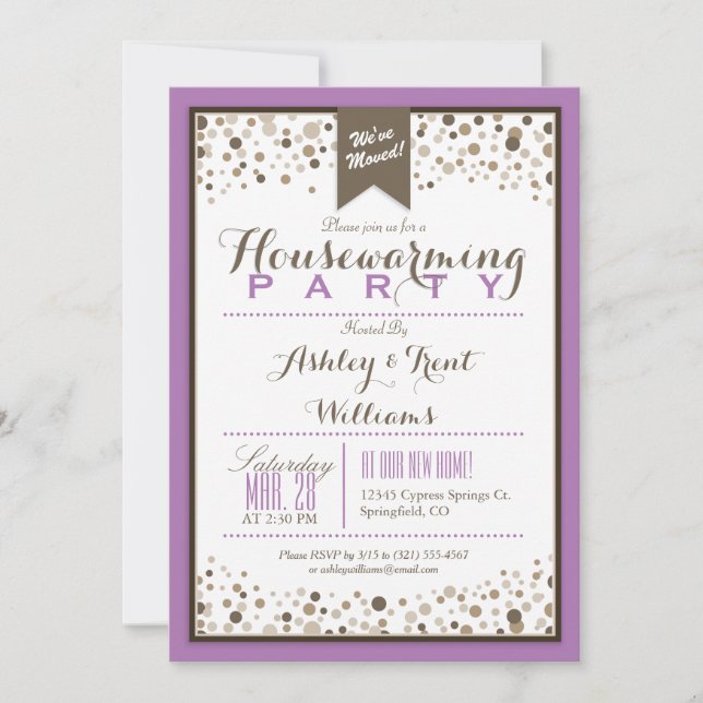 Lavender, White och Taupe Houseuppvärmning Party Inbjudningar (Framsida)