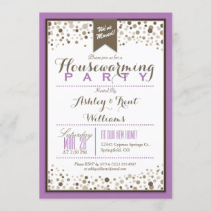 Lavender, White och Taupe Houseuppvärmning Party Inbjudningar