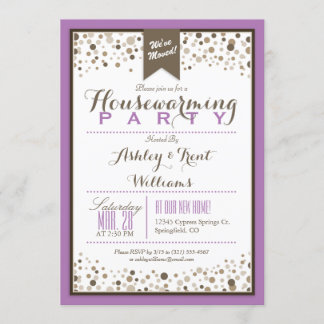 Lavender, White och Taupe Houseuppvärmning Party Inbjudningar