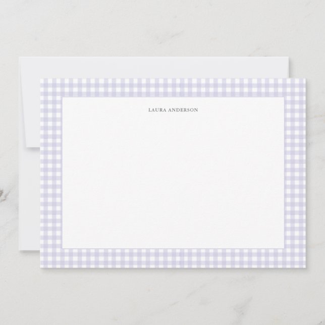 Lavender & white Personlig Gingham platt Tack Kort (Framsida)