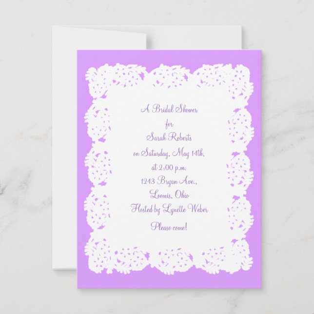 Lavender White Snöre Doily Inbjudningskort för möh (Framsida)