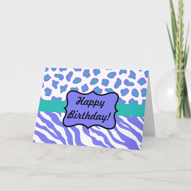 Lavender, White & Teal Zebra & Cheetah Personalize Kort (Framsida)