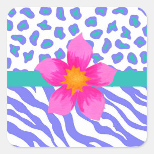 Lavender & White Zebra & Cheetah Rosa Flower Fyrkantigt Klistermärke