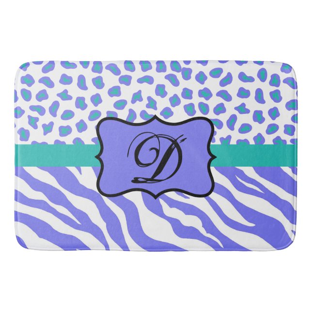Lavender White Zebra Leopard Skin Monogram Initial Badrumsmatta (Framsidan)