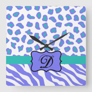Lavender White Zebra Leopard Skin Monogram Initial Fyrkantig Klocka